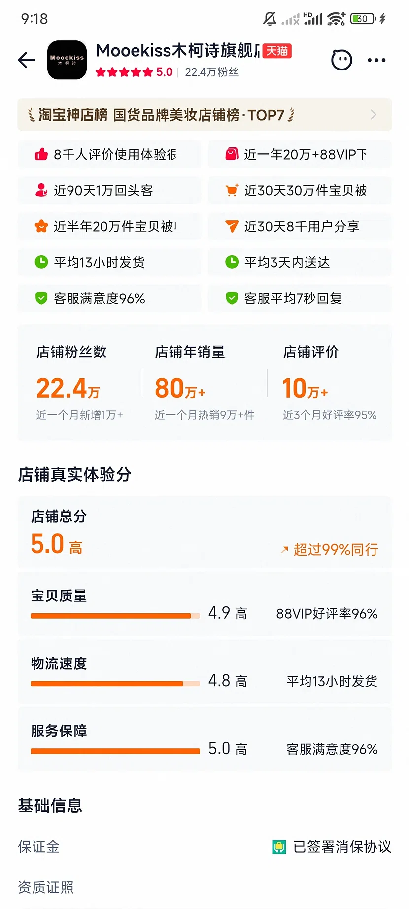 天猫Mooekiss木柯诗官方旗舰店，5.0分，22.4万粉丝